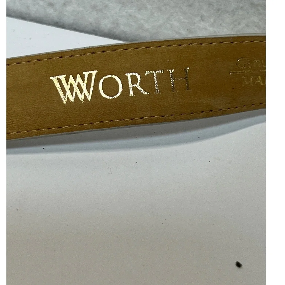 Worth Womens Belt Medium Cream Genuine Calfskin Leather Gold Slide‎ Buckle USA